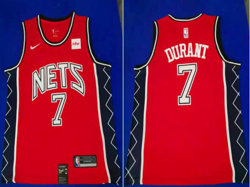 Men Brooklyn Nets 7 Durant Red City Edition Game Nike NBA Jerseys